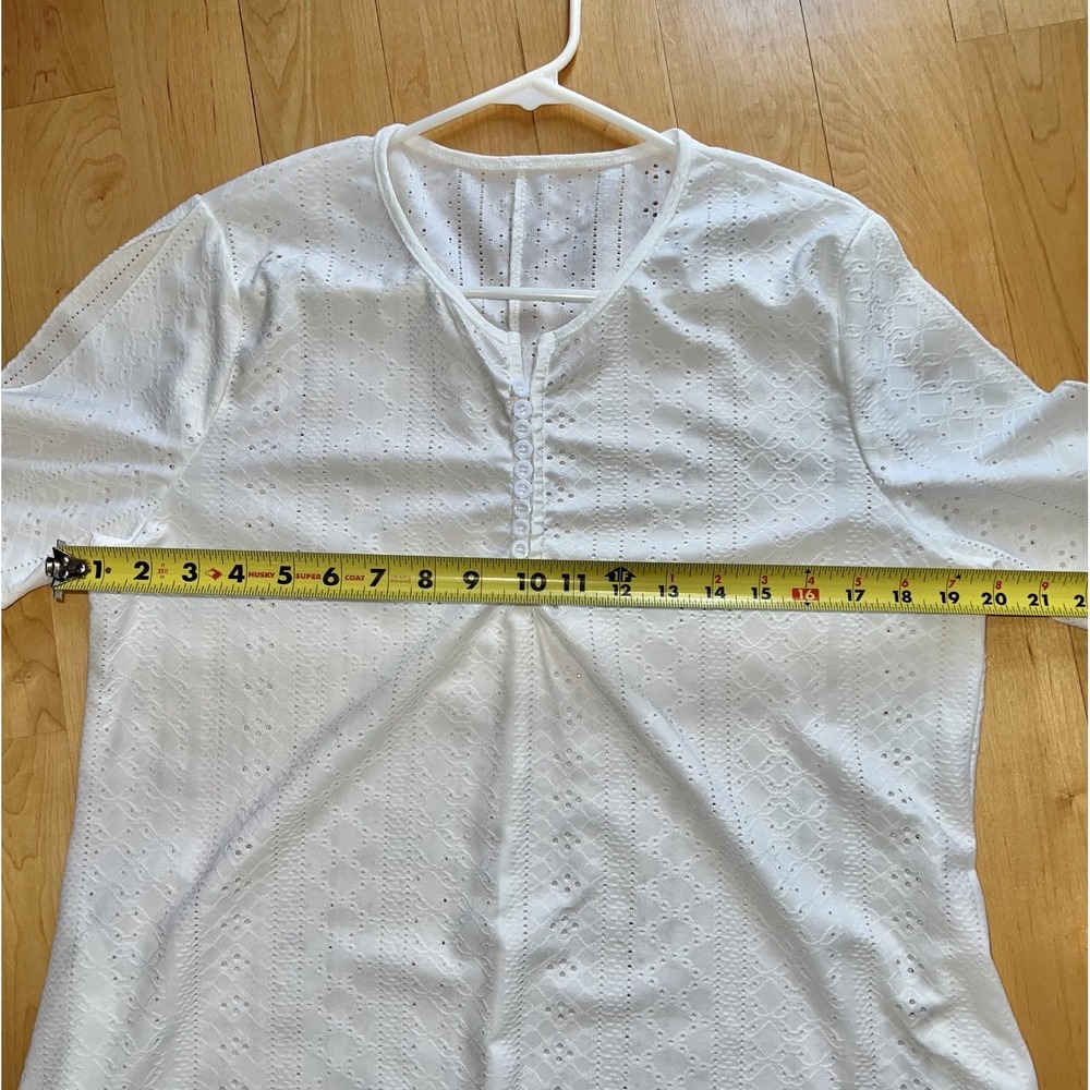 Women's Dress white eyelet knit cotton blend L pockets vacation Casual Cottage - Picture 8 of 9
